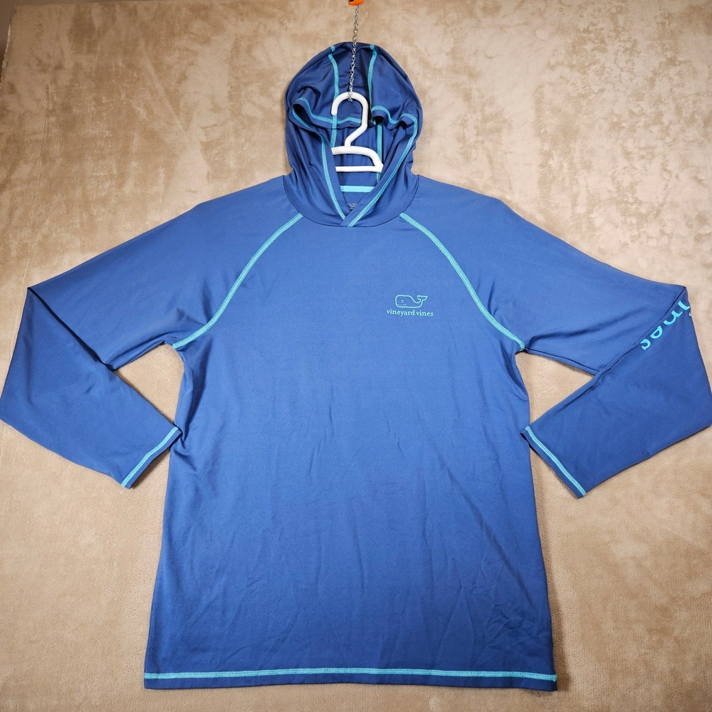 Vineyard Vines Performance Hoodie Mens Small Blue Long Sleeve Sun Shirt Logo
